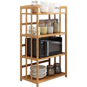 Étagère de rangement de cuisine en bambou Bicheng à 3 niveaux, armoire sur pied de style chinois, organisateur d'étagères pour four à micro-ondes - Product Image 5