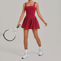 Robe de tennis sans manches pour femme OEM, tenue de plage personnalisée, tissu extensible en nylon et élasthanne plissé, robe de golf avec short