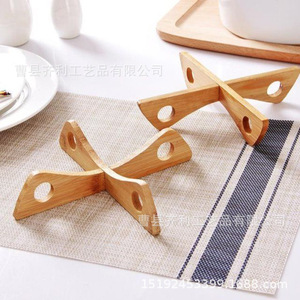Qili Bamboo Pot <b>Rack</b> Cross Shape Heat Insulating Base For Pot Bowl <b>Plate</b> Support Stand - Product Image 4
