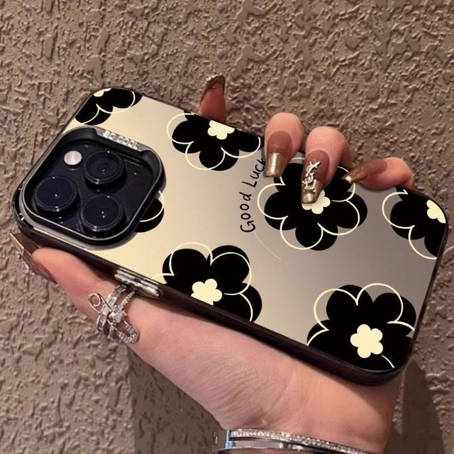 Good Luck Flower Print Electroplated Silver Key TPU PC Phone case Suitable for iPhone 8 Xs 11 12 13 14 15 16 Pro 17