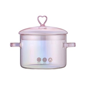 Couvercle de <span class=keywords><strong>pot</strong></span> de soupe binaural rose à double poignée à haute teneur en borosilicate pour gaz/électrique/céramique pour usage domestique ensemble de deux casseroles pour - Product Image 1