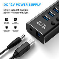 Station d'accueil RSHTECH en aluminium 10 Gbps, concentrateur USB alimenté 72 W, interrupteurs individuels, 13 ports USB 3.1 Hub Gen 2 pour accessoires PC