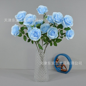 Dongchen Crafts Artificial Roses 3 Headed Dutch Rose <b>Single</b> Stem Polyester Silk <b>Flower</b> Minimalist Style Home Decor - Product Image 3