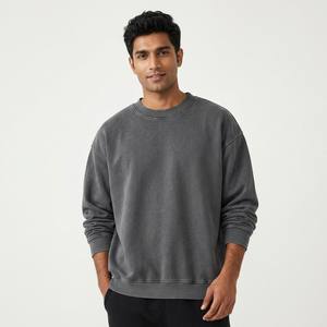Sweat-shirt surdimensionné pour homme, style hip-hop, noir uni, rétro, effet délavé, vintage, avec logos personnalisés, 100% coton, streetwear - Product Image 1