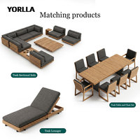 Ensemble de salle à manger d'extérieur en teck massif de luxe, mobilier de patio moderne architectural résistant aux intempéries, sur mesure