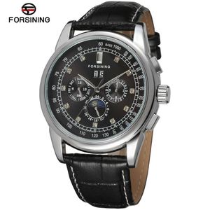 Orologio da Uomo Meccanico FORSINING 319 Marrone con Cinturino in Vera Pelle Particolare, 3 Quadranti, Fasi Lunari e Datario, Orologio da Lavoro - Product Image 5