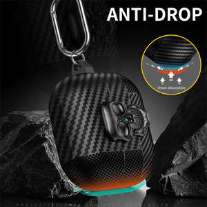 Funda protectora de carcasa dura a prueba de golpes con patrón de fibra de carbono para Apple <span class=keywords><strong>airpods</strong></span> 1/2/3/4 <span class=keywords><strong>Pro</strong></span> <span class=keywords><strong>Galaxy</strong></span> Buds3/<span class=keywords><strong>Pro</strong></span> funda con llavero - Product Image 3