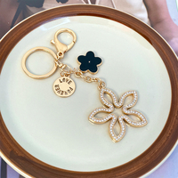 Llavero de Mujer con Colgante de Trébol de Cinco Hojas, Cristal y Diamantes de Imitación, Diseño Vintage de Lujo, Aleación de Zinc, Forma 3D
