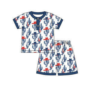 BSSO1812 Vestidos de Bautizo Personalizados para Bebé Niña, Cómodos, con Estampado de Cactus Azul, 95% Algodón, 5% Elastano, Conjunto de Ropa para Toda Temporada - Product Image 1
