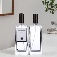 Flacon de parfum carré en verre transparent personnalisé de 50 ml avec pulvérisateur à pompe, sérigraphie, MOQ 100 pièces, vente en gros de flacons vides