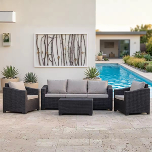 Conjunto de Sofá de Ratán Sintético Curvo Redondo de Lujo de Grado Comercial con Cojines Gruesos Extraíbles para Patio, Piscina y Jardín - Product Image 4