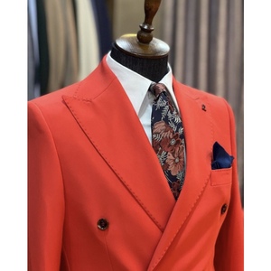 Naranja rojo chaqueta abrigo para hombres doble Breasted chaqueta pantalones Conjunto 2 piezas doble Breasted Oficina <span class=keywords><strong>hombre</strong></span> Casual traje de boda de Terno - Product Image 2