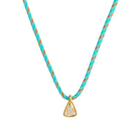 Collier pendentif solitaire en zircon plaqué or 18 carats en acier inoxydable avec cordon en paracorde