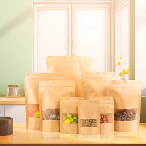Bolsa de Embalaje de Alimentos de Papel Kraft Biodegradable con Cierre Reutilizable, Bolsa con Ventana y Cierre de Cremallera - Product Image 1