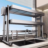 Égouttoir double pour évier de cuisine, type surélevé, en acier inoxydable, pour séchage de vaisselle, rangement multifonctionnel pour bols et assiettes