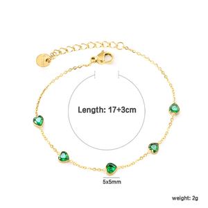 Pulsera de Acero Inoxidable Chapada en Oro de 18K para Mujer, con Incrustaciones de Corazón Cuadrado, Piedra Blanca y Verde, Cadena de Eslabones con Circonitas - Product Image 5