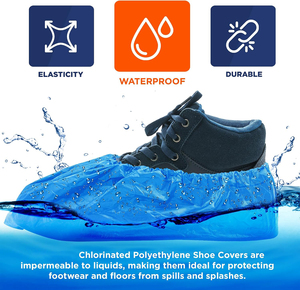 Surchaussures jetables en plastique tissé PP PE bleues, imperméables, antidérapantes, pour usage médical et hospitalier - Product Image 6