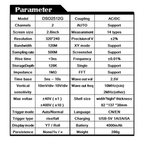 DSO2512G Portable 100MHz Handheld Digital <b>Storage</b> Oscilloscope 2 Channels with 120M <b>USB</b> Bandwidth - Product Image 3