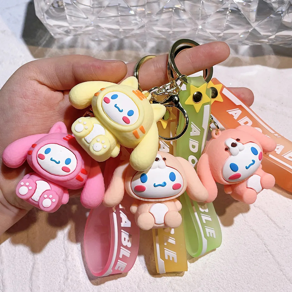 Cute Girl Keychain Bag Pendant Pink Kuromi Melody Cinnamoroll Car Key Sanrio Accessories Set Ring Backpack Holiday Gifts