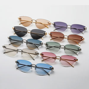 S099 Lunettes de soleil vintage sans monture en métal, style œil de chat, UV400, triangle, pour femme, verres roses tendance, lunettes de soleil de créateur - Product Image 5