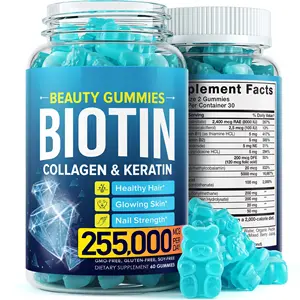 Ursos de gummy para crescimento de cabelo, rótulo privado para crescimento do cabelo, multivitamina vegan, colágeno, azul, biotin