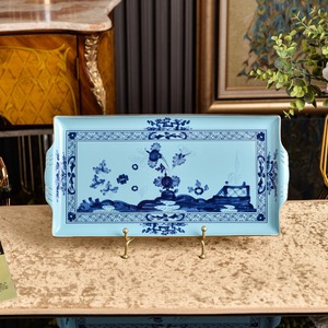 <b>Set</b> Of 2 Blue And Pink Floral Porcelain <b>Serving</b> Trays With Gold Rim For Table Decoration - Product Image 3