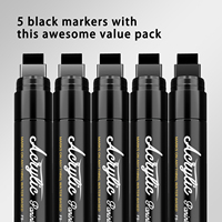 Paquet de 5 marqueurs de peinture acrylique Jumbo noirs avec encre permanente à pointe de pinceau plat pour pierre de toile en bois en plastique