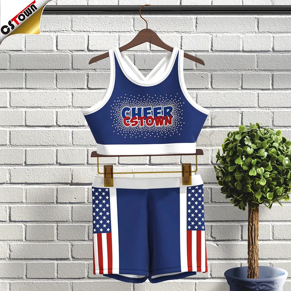 Fashion Style Cheerleader Costume Women Cheerleading Tracksuit Sport Vest And Shorts