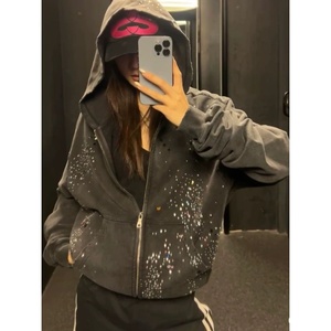 Sudadera con Capucha Mantianxing, Estilo Lavado con Diamantes, Holgada y Estilizadora, con <span class=keywords><strong>Cremallera</strong></span> - Product Image 1
