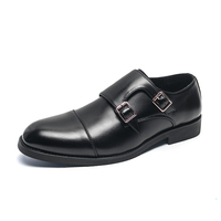 Zapatos de vestir formales de cuero genuino con doble hebilla Monk Strap y puntera para hombre, ideales para oficina y fiestas.