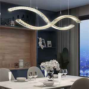 Designer Crystal Long <b>Strip</b> Chandelier Restaurant Dining Room Curved Linear Pendant <b>Light</b> Chandeliers - Product Image 2