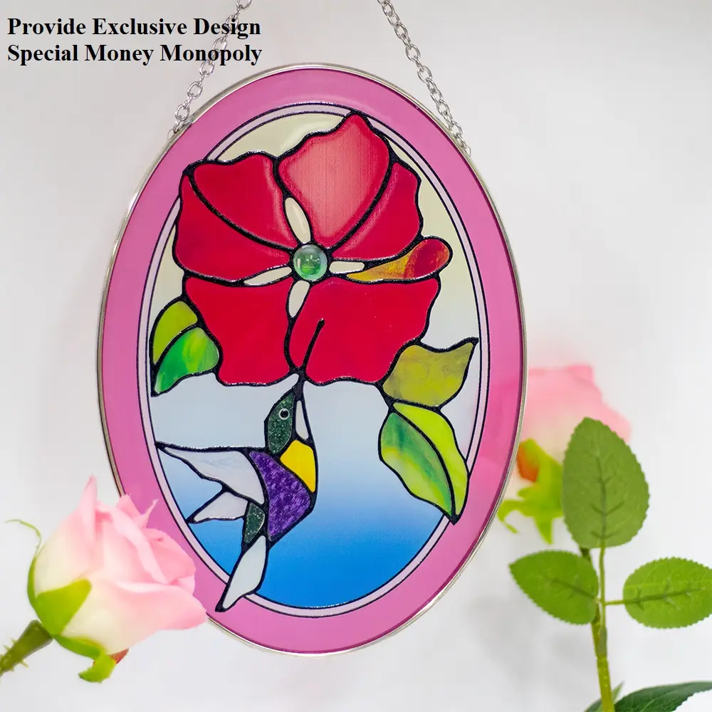 All Customized Colored Flowers And Birdstiffany Style Stained Glass Suncatcher Hanging Pendant Round Wall Hangings Home Decor