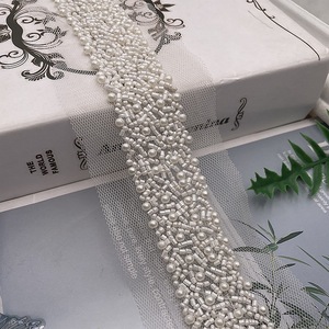 Fabricant fait à la main crochet perle maille tissu code à barres perle dentelle perle dentelle avec pierres pour accessoires de robe de mariée - Product Image 4