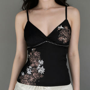 2026 New Vintage <b>Floral</b> Print V Neck Spaghetti Strap Crop <b>Cami</b> <b>Top</b> Women Sexy Backless Slim Fit Tank - Product Image 1