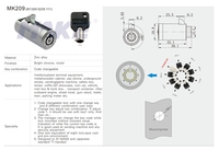 Cylindre de serrure tubulaire pour distributeur automatique MK209 avec une clé de remplacement et 8 clés utilisateur à combinaisons différentes
