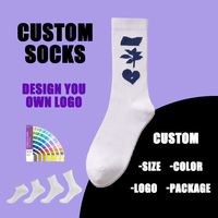Chaussettes classiques en coton blanc avec logo personnalisé, chaussettes de sport décontractées pour hommes, design personnalisé, style baseball, chaussettes personnalisées