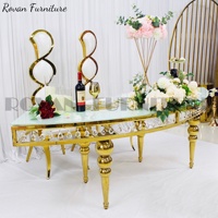 Serpentiner-Tisch Gold Glas Edelstahl mit Kristall Neuester Stil Luxus für Hochzeiten Esstisch Esszimmermöbel