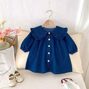 봄 유아 긴 소매 장난 꾸러기 소녀 데님 공주 원피스 패션 아기 아이 옷 - Product Image 5