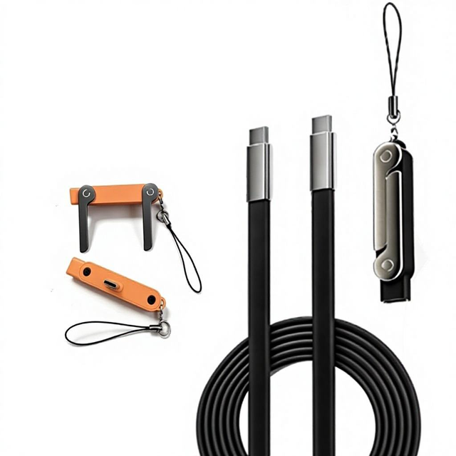 USB C Cable Orange PD 240W Fast Charging 1.5m Nylon Barided Type c to c 2 in 1 Invisible Holder USB Charing Cable for Phone