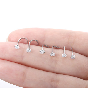 Piercing de nez en titane G23 avec zircon cubique 5A serti à griffes, hypoallergénique, en forme de L et courbé, bijoux de piercing pour hommes et femmes, vente en gros - Product Image 4