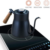 Carafe à café en acier inoxydable grande capacité avec bec long, théière à café à versement progressif avec thermomètre et poignée en bois