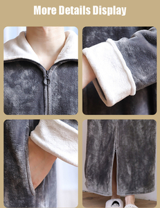 Batas de dormir de lujo para adultos, de franela térmica y forro polar, suaves, acogedoras, con <span class=keywords><strong>cremallera</strong></span>, largas, para spa, ducha, o uso casual de primavera - Product Image 5