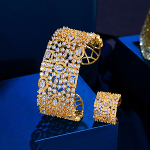 Wholesale Jewelry <strong>Set</strong> Zirconia Indian 18K Gold Plated Luxury Big Ring and Bracelet <strong>Bangle</strong> <strong>Set</strong> for Women Wedding <strong>Bridal</strong> - Product Image 6
