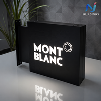 Enseigne lumineuse LED rectangulaire personnalisée en fer, double face, décorative, avec revêtement en poudre, découpée, suspendue, pour affichage de logo de magasin