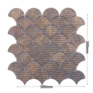Tuiles en mosaïque en forme d'éventail à écailles de poisson en bronze antique - Décoration murale texturée rétro pour salle de bain, crédence de cuisine - Product Image 2