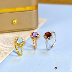 Anillo de Dedo Ajustable con Flor de Plata de Ley 925, 9 Piezas, con Cristal Natural Redondo de 7mm, Chapado en Oro, Joyería Antideslustre para Mujer - Product Image 2