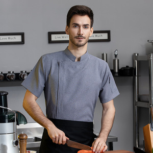 Vente en gros de logo <span class=keywords><strong>personnalisé</strong></span> <span class=keywords><strong>Veste</strong></span> de chef de cuisine unisexe à manches courtes pour restaurant <span class=keywords><strong>boulanger</strong></span> café cuisinier de cuisine Manteau de chef uniforme - Product Image 3
