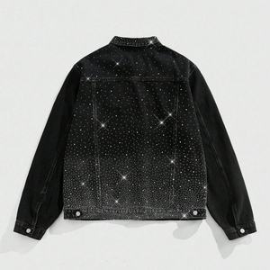Streetwear VintageWashed Faded Distressed Casual <b>Jacket</b> Custom <b>Rhinestone</b> All Over Print Winter Button Pocket Men's Denim <b>Jacket</b> - Product Image 2
