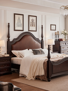 Lit en bois massif rétro classique américain 1,8 m (Queen/Double) 1,5 m, lit de mariage à colonnes romaines, pour chambre à coucher - Product Image 5