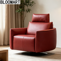 Fauteuil inclinable de luxe en cuir véritable avec base pivotante en acier carbone, chaise individuelle pour projets de villas